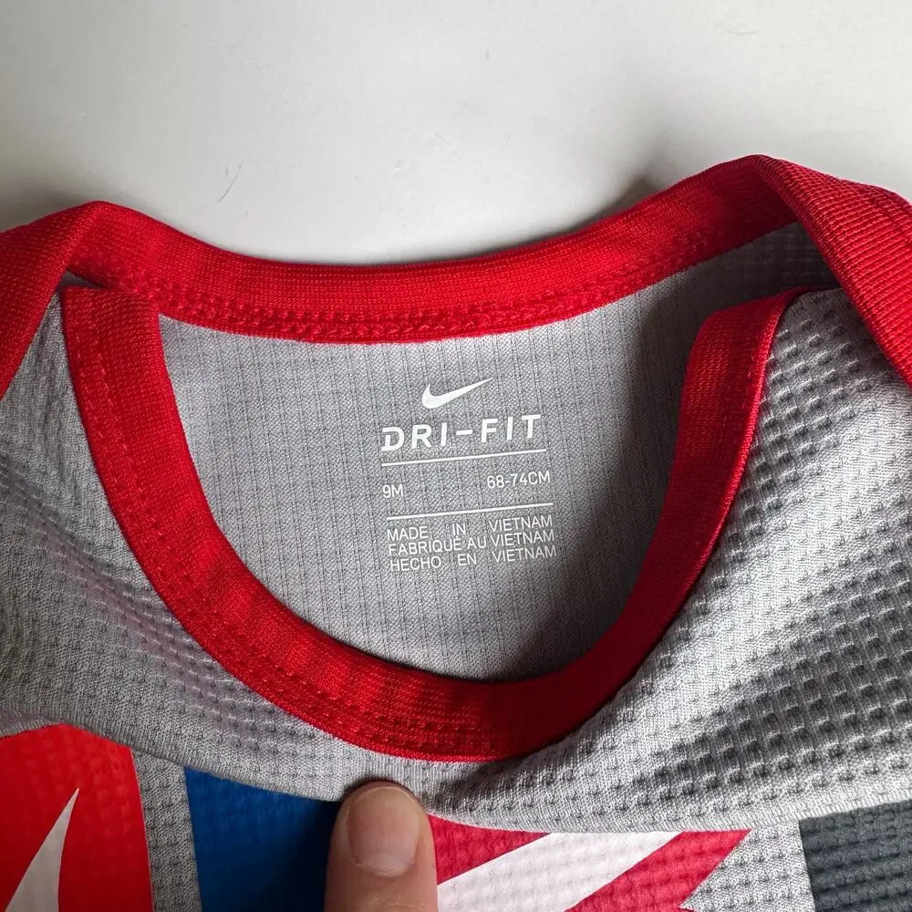 Nike Gray Long Sleeve Bodysuit with Red Trim - 9 Months